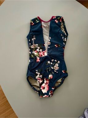 CHELSEA B Navy Floral One-Piece Leotard